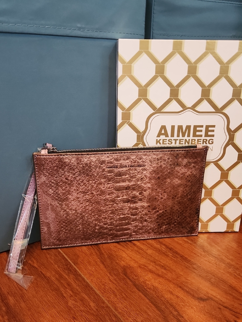 NWT Aimee Kestenberg Rose Metallic Snake-Embossed Wristlet